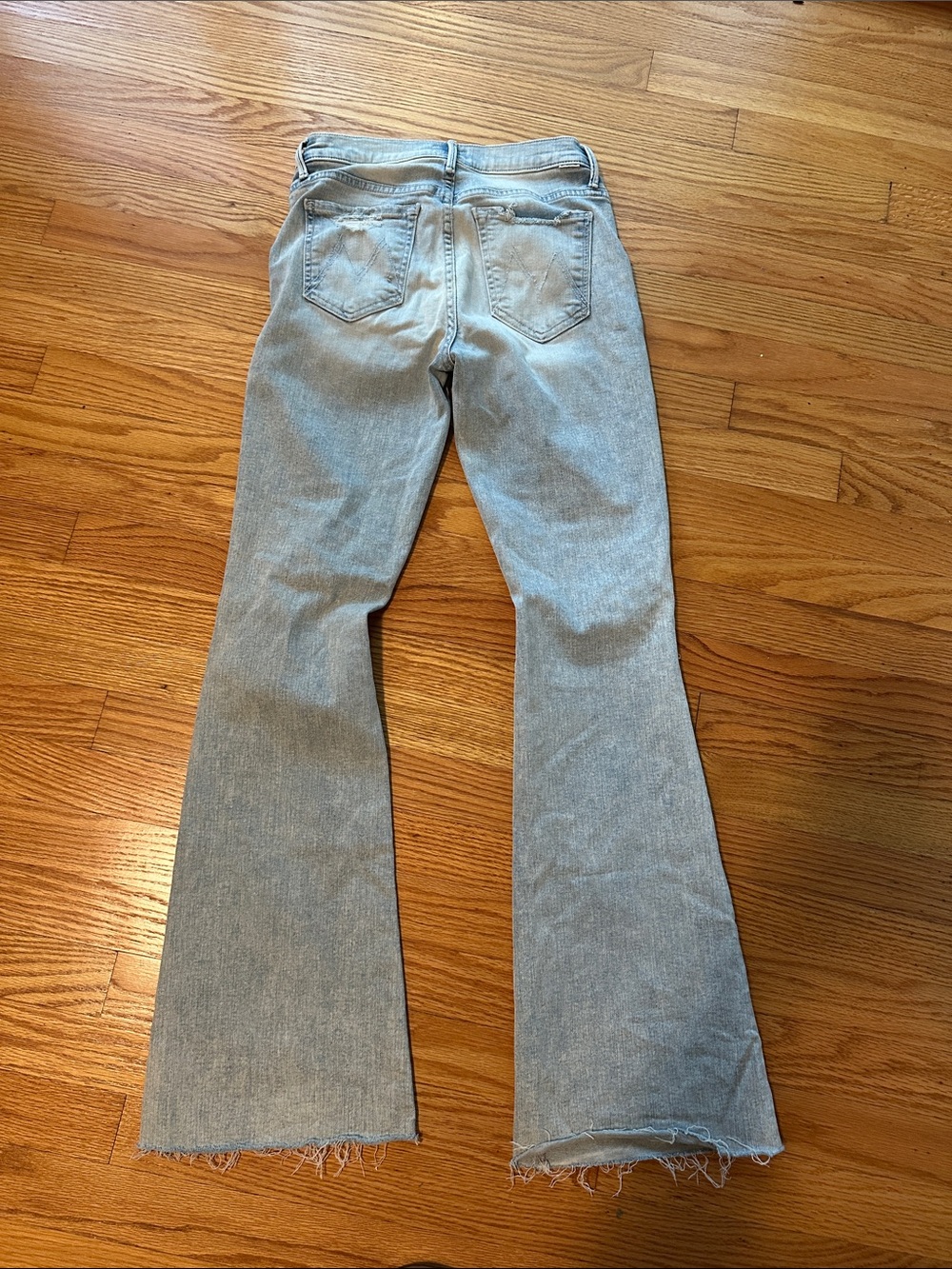 MOTHER Light Blue Distressed Flare Jeans - Picture 2 of 3